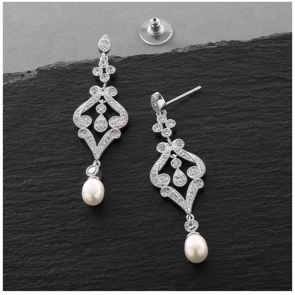 Mariell Vintage Antique Pearl& Cz Wedding Earrings